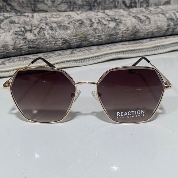 NEW Kenneth Cole  Reaction Octagon Gold Frame Sunglasses - Picture 1 of 5